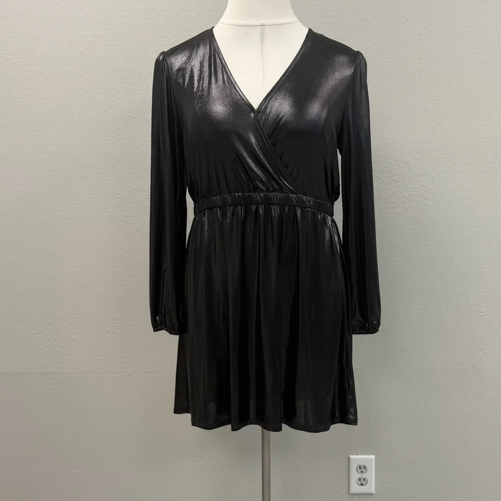 Michael Kors Dark Grey Metallic Long Sleeve Mini Dress - Size XL